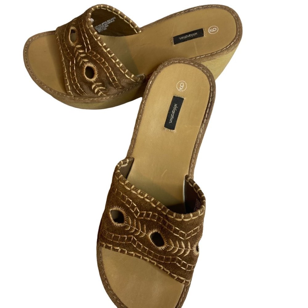 Xhilaration brown wedge open toe sandal size 9